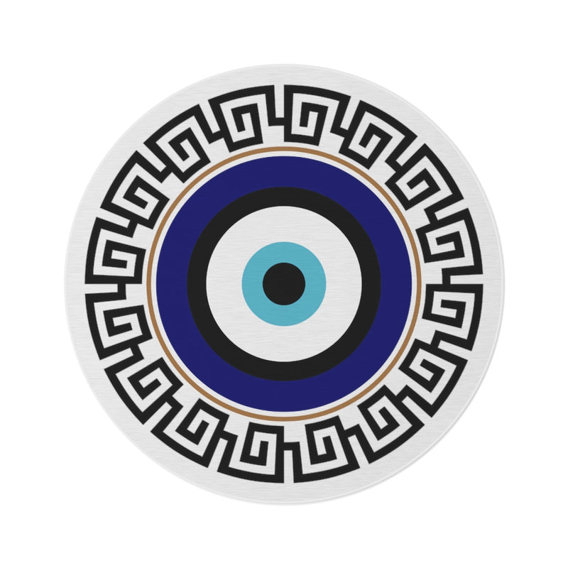 Armenian Symbols, Evil Eye, Greek Key Pattern, Round Rug