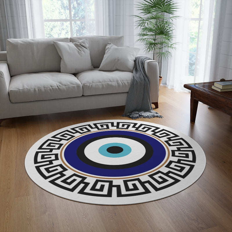 Armenian Symbols, Evil Eye, Greek Key Pattern, Round Rug