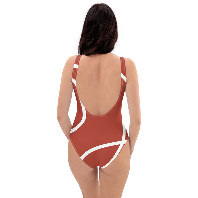 Armenian Symbols, Apricot, One-Piece Swimsuit, Red