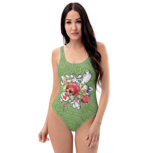 Armenian Symbols, Pomegranate, One-Piece Swimsuit, Green