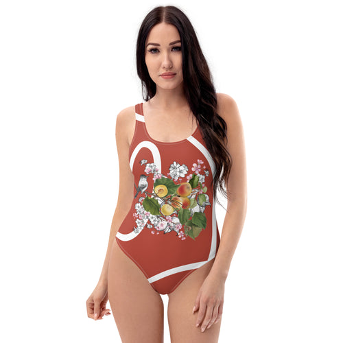 Armenian Symbols, Apricot, One-Piece Swimsuit, Red