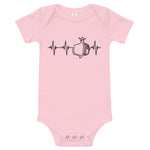 Heartbeat, Baby Short Sleeve Bodysuit, Pomegranate, Black Monotone