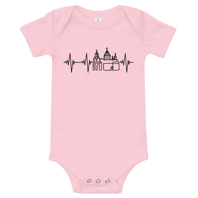 Heartbeat, Baby Short Sleeve Bodysuit, Etchmiadzin, Black Monotone