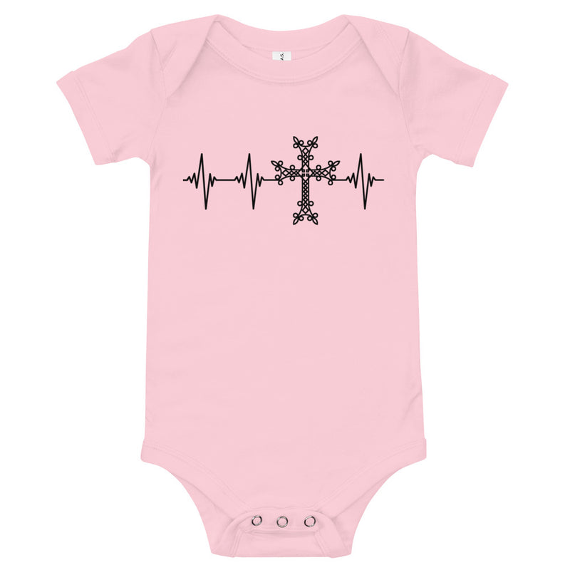 Heartbeat, Baby Short Sleeve Bodysuit, Khachkar, Black Monotone