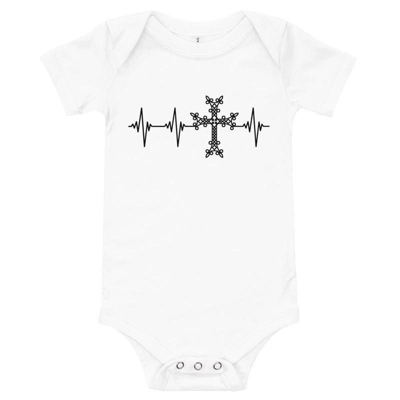 Heartbeat, Baby Short Sleeve Bodysuit, Khachkar, Black Monotone