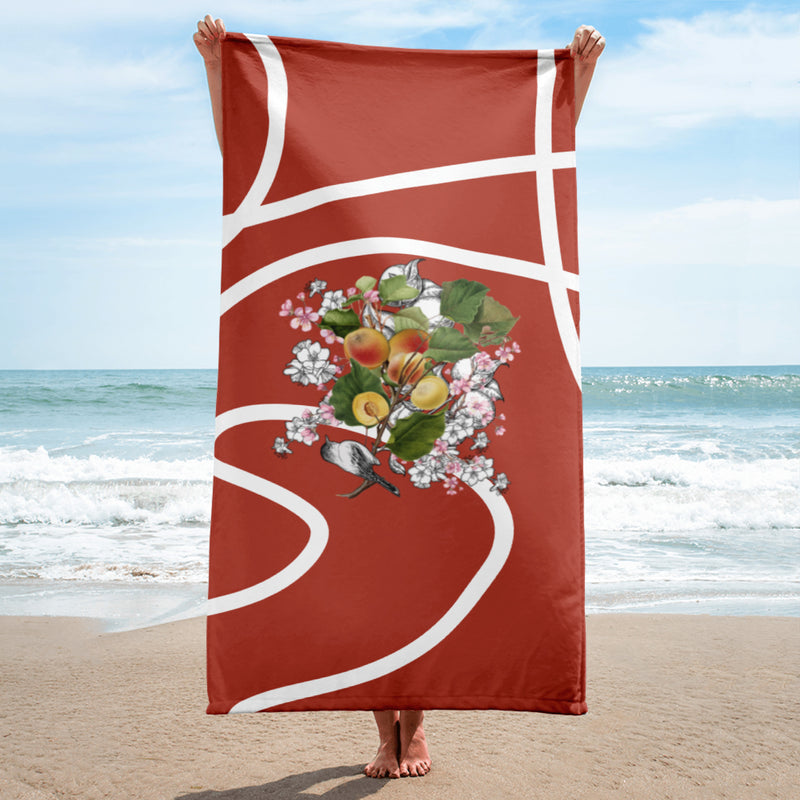 Armenian Symbols, Apricot, Beach Towel, Red