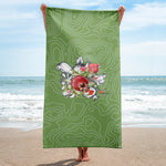 Armenian Symbols, Pomegranate, Beach Towel, Green