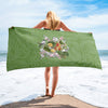 Armenian Symbols, Apricot, Beach Towel, Green