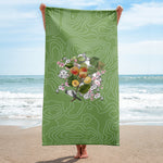 Armenian Symbols, Apricot, Beach Towel, Green