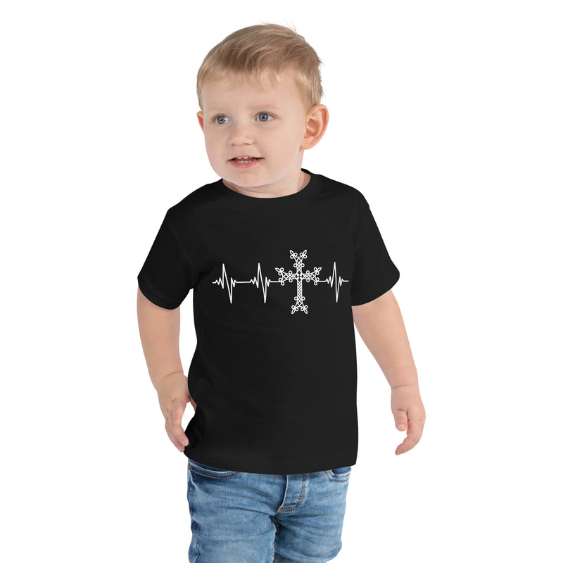 Heartbeat, Toddler Short Sleeve Tee, Khachkar, White Monotone