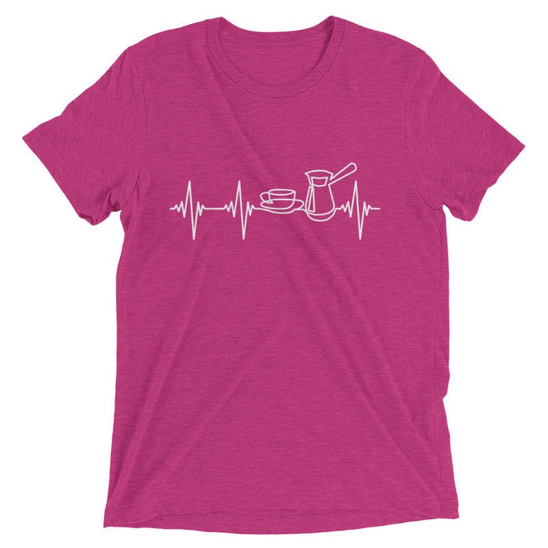 Heartbeat, Unisex Short Sleeve T-Shirt, Coffee, White Monotone