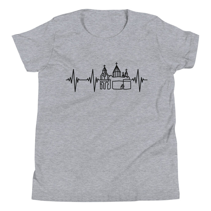 Heartbeat, Youth Short Sleeve T-Shirt, Etchmiadzin, Black Monotone