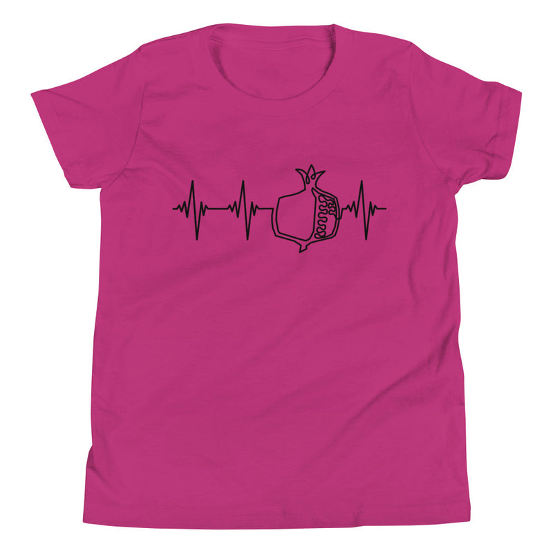 Heartbeat, Youth Short Sleeve T-Shirt, Pomegranate, Black Monotone