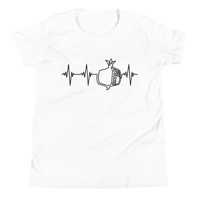 Heartbeat, Youth Short Sleeve T-Shirt, Pomegranate, Black Monotone