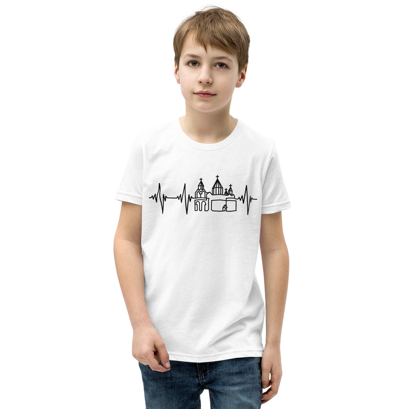 Heartbeat, Youth Short Sleeve T-Shirt, Etchmiadzin, Black Monotone